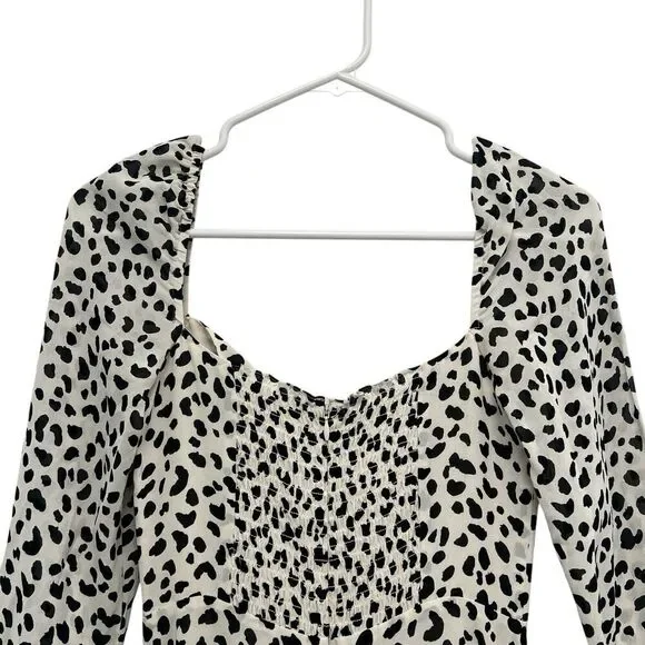 Reformation Shelby Dress Ocelot White Black Polka Dot Midi Slit Bustier Size 0